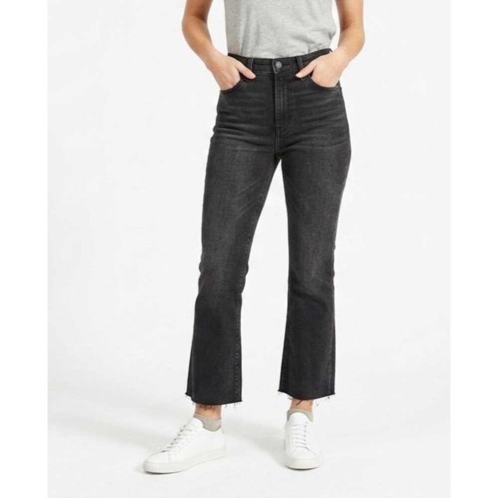 Everlane The Kick Crop Jeans Black Frayed Raw Hem Denim 27x24 Stretch EUC